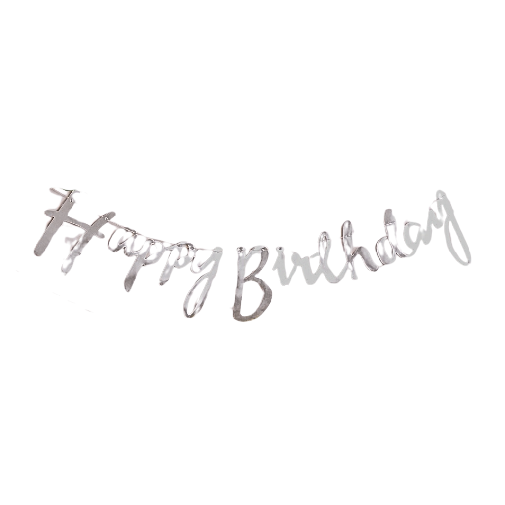 silver happy birthday banner