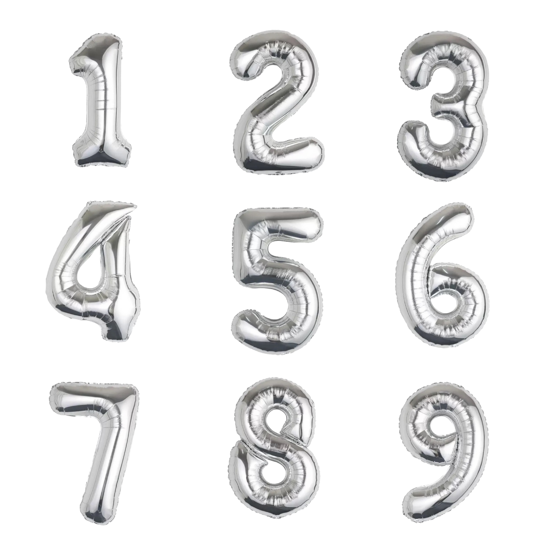silver number foil helium balloon for birthday celebration, Demuse Balloon KL